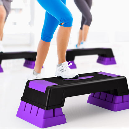 Costway 75cm Aerobic Stepper Block Bench with Risers and Adjustable Height-Purple