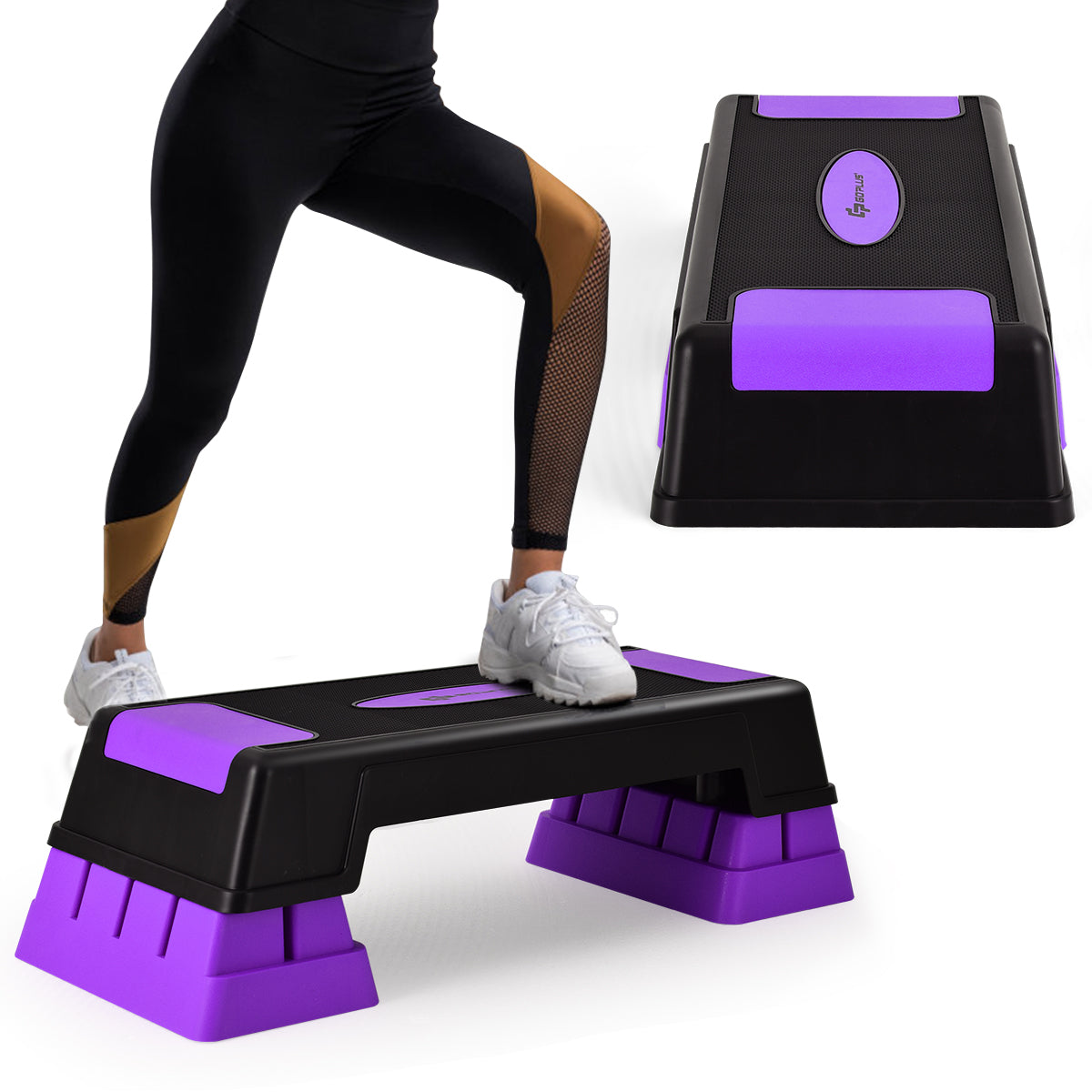 Costway 75cm Aerobic Stepper Block Bench with Risers and Adjustable Height-Purple