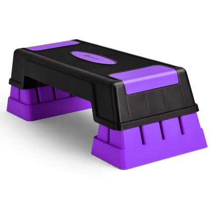 Costway 75cm Aerobic Stepper Block Bench with Risers and Adjustable Height-Purple