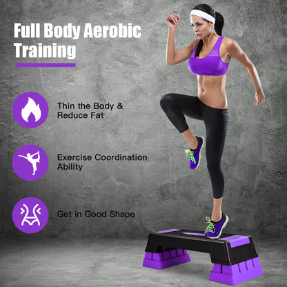 Costway 75cm Aerobic Stepper Block Bench with Risers and Adjustable Height-Purple