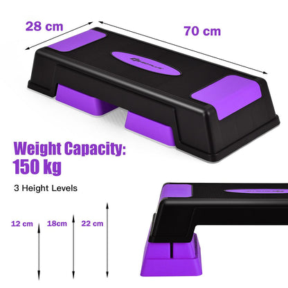 Costway 75cm Aerobic Stepper Block Bench with Risers and Adjustable Height-Purple