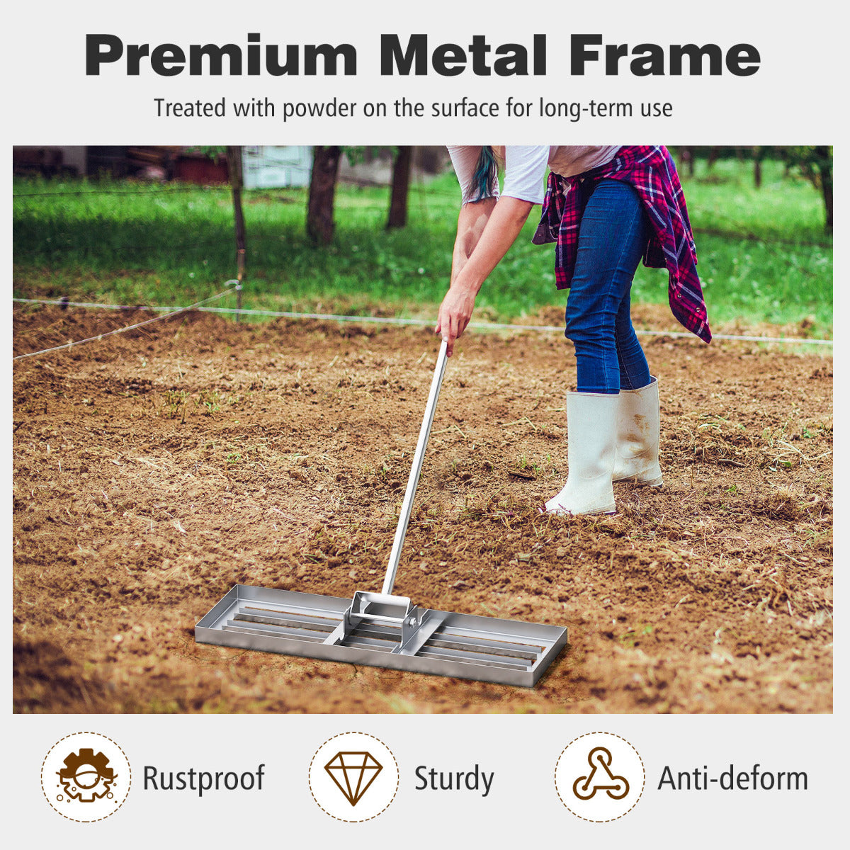 75cm x 25cm Heavy Duty Lawn Leveling Rake-Silver