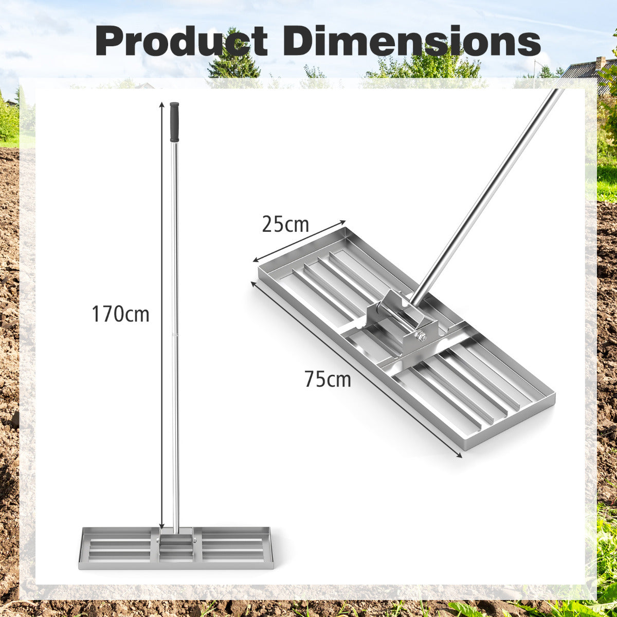 75cm x 25cm Heavy Duty Lawn Leveling Rake-Silver