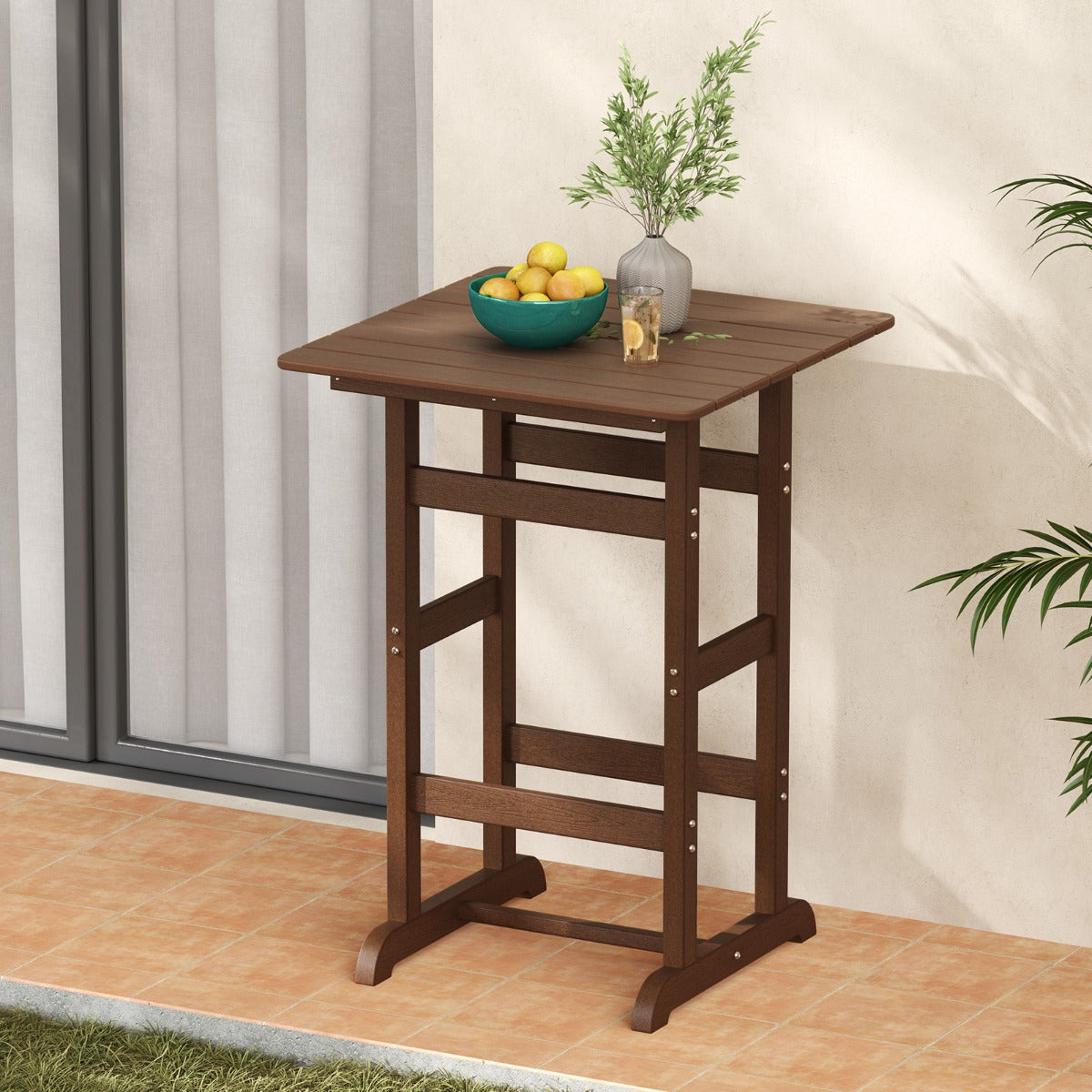 76cm x 76cm Square Bar Table with Slatted Tabletop-Brown