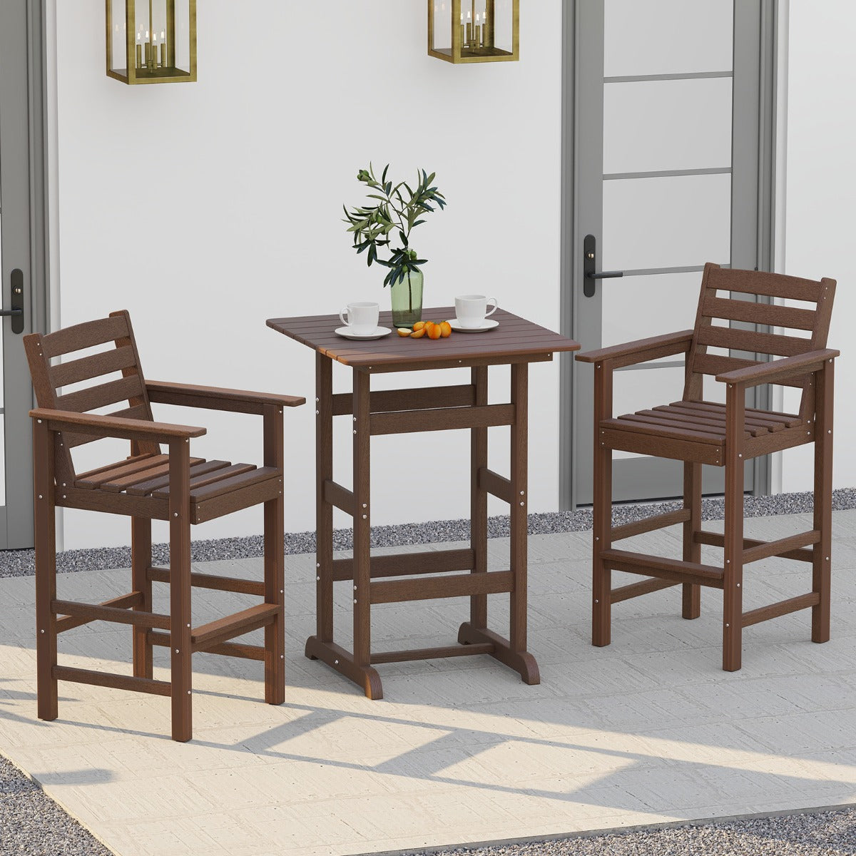 76cm x 76cm Square Bar Table with Slatted Tabletop-Brown