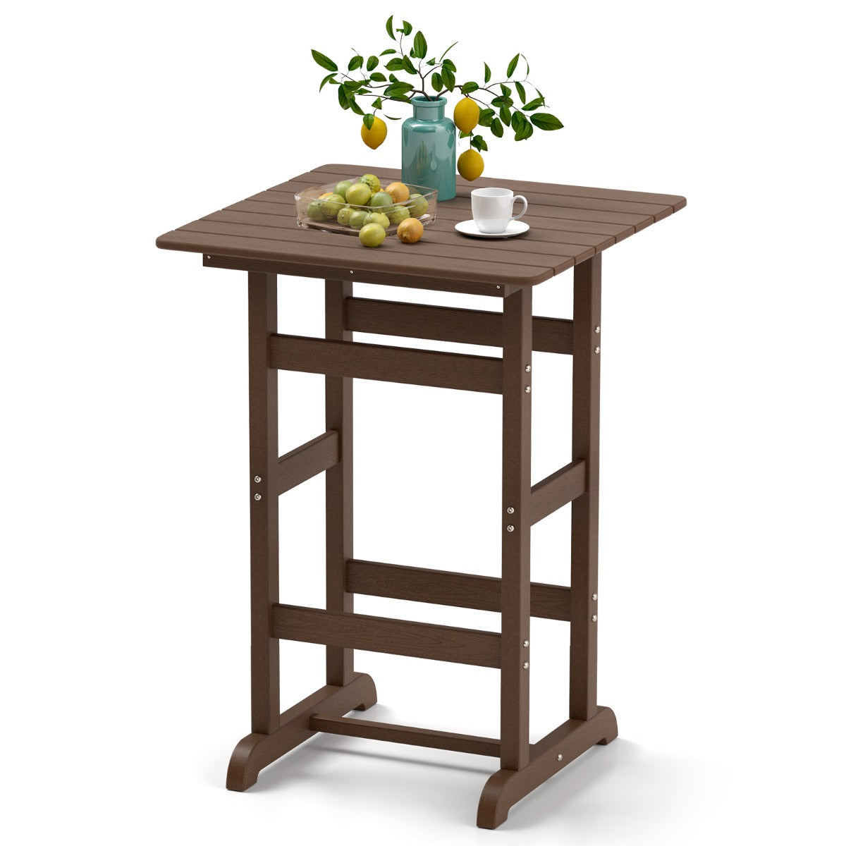 76cm x 76cm Square Bar Table with Slatted Tabletop-Brown