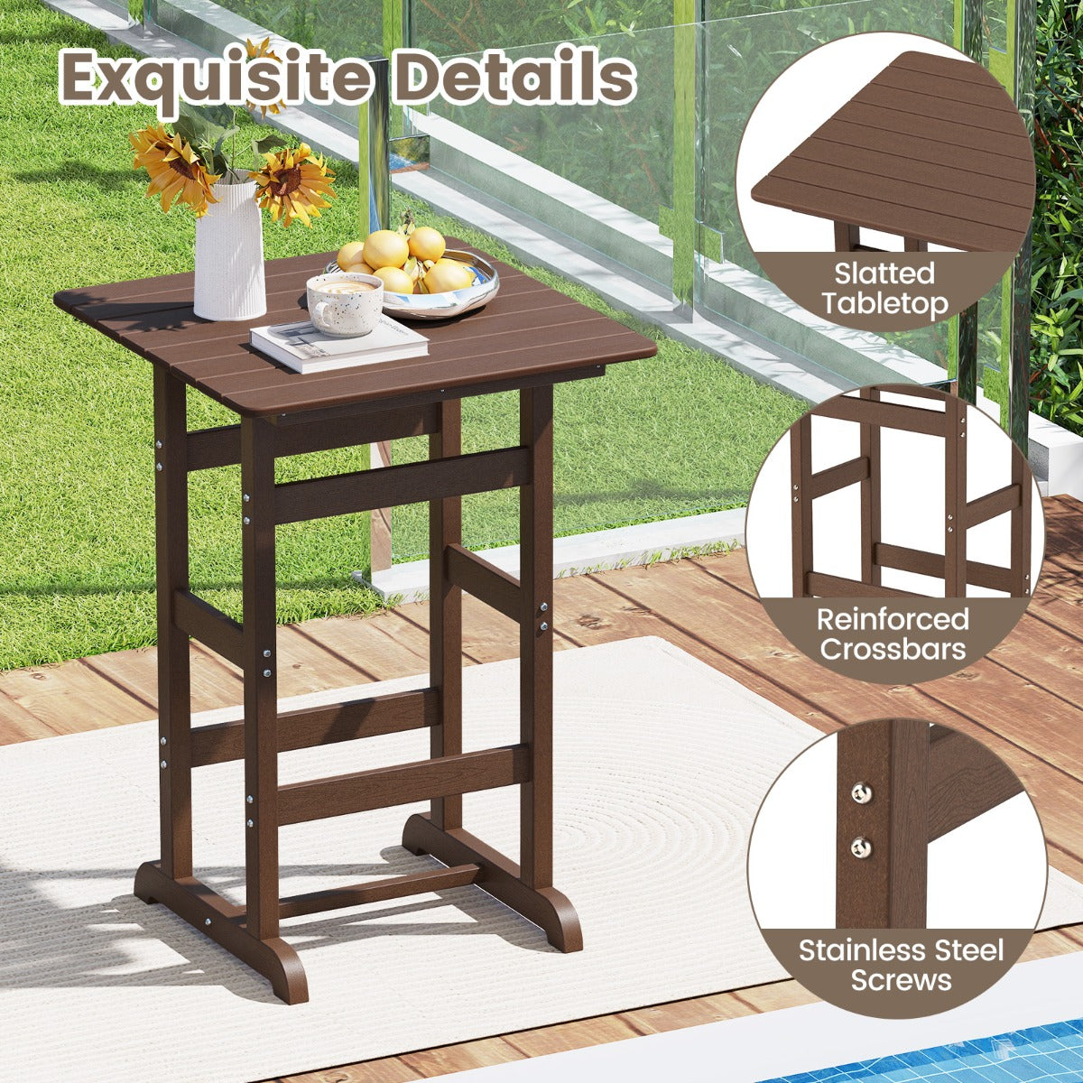 76cm x 76cm Square Bar Table with Slatted Tabletop-Brown