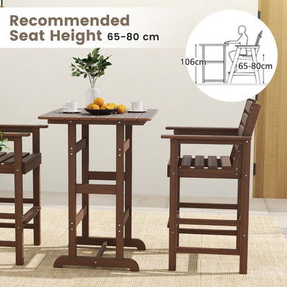 76cm x 76cm Square Bar Table with Slatted Tabletop-Brown