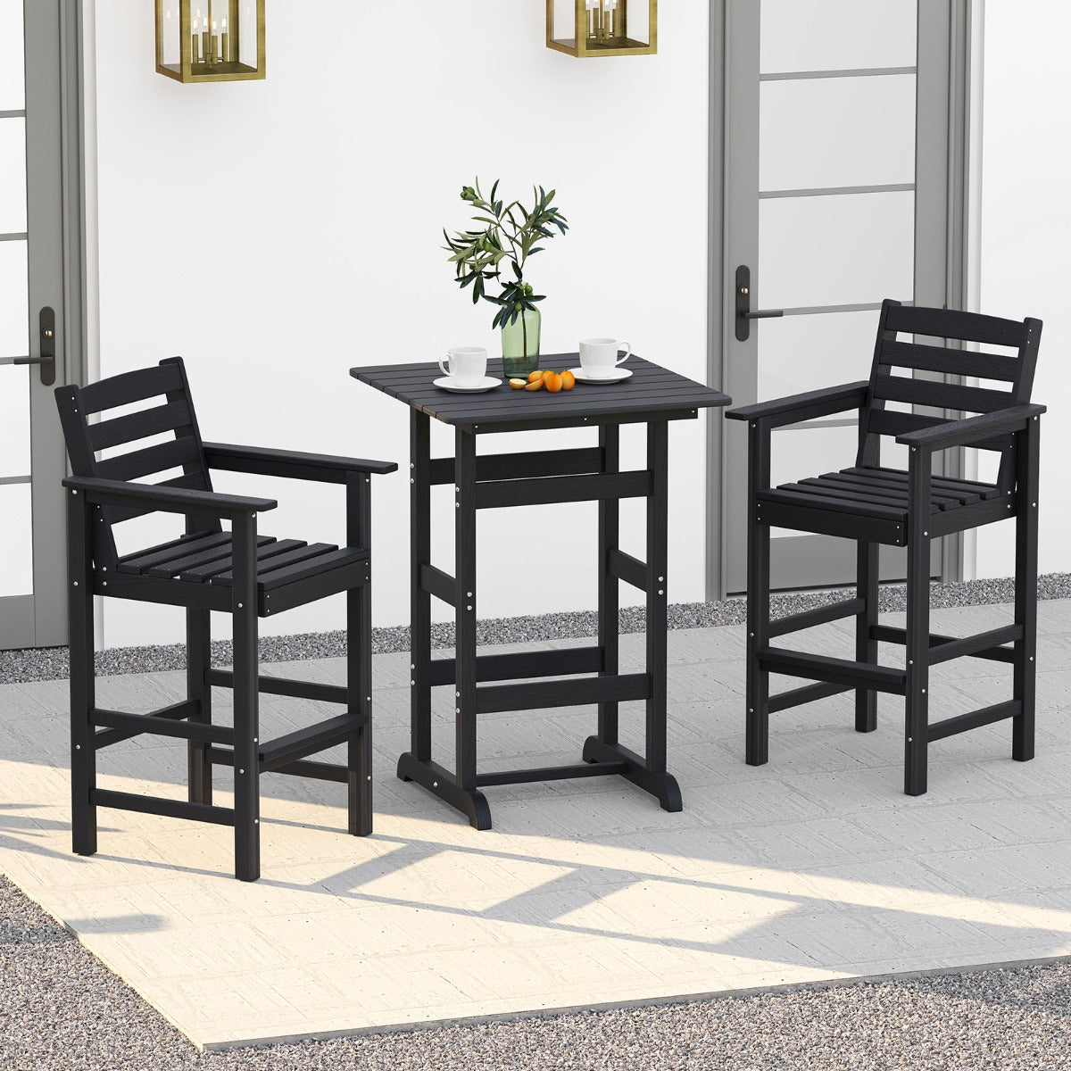 76cm x 76cm Square Bar Table with Slatted Tabletop-Black