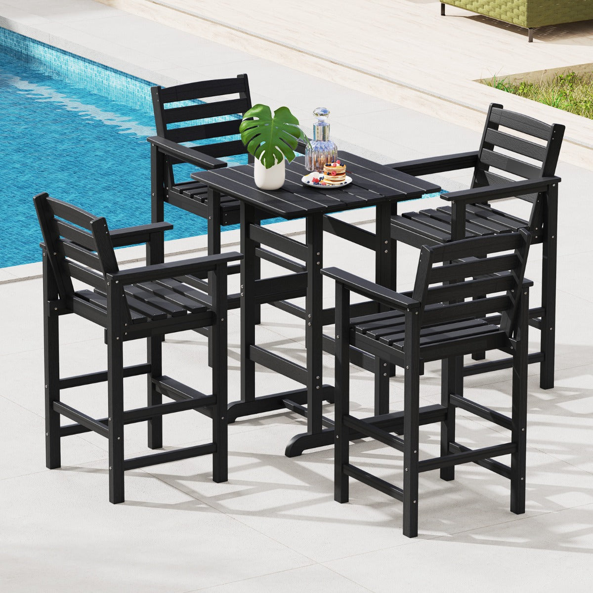 76cm x 76cm Square Bar Table with Slatted Tabletop-Black