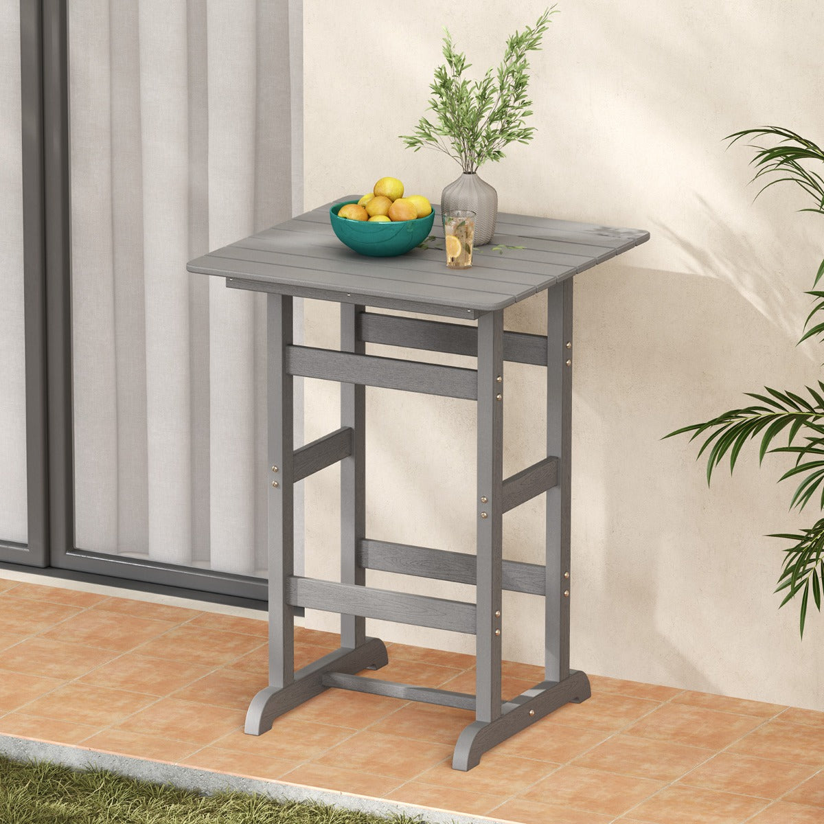 76cm x 76cm Square Bar Table with Slatted Tabletop-Grey