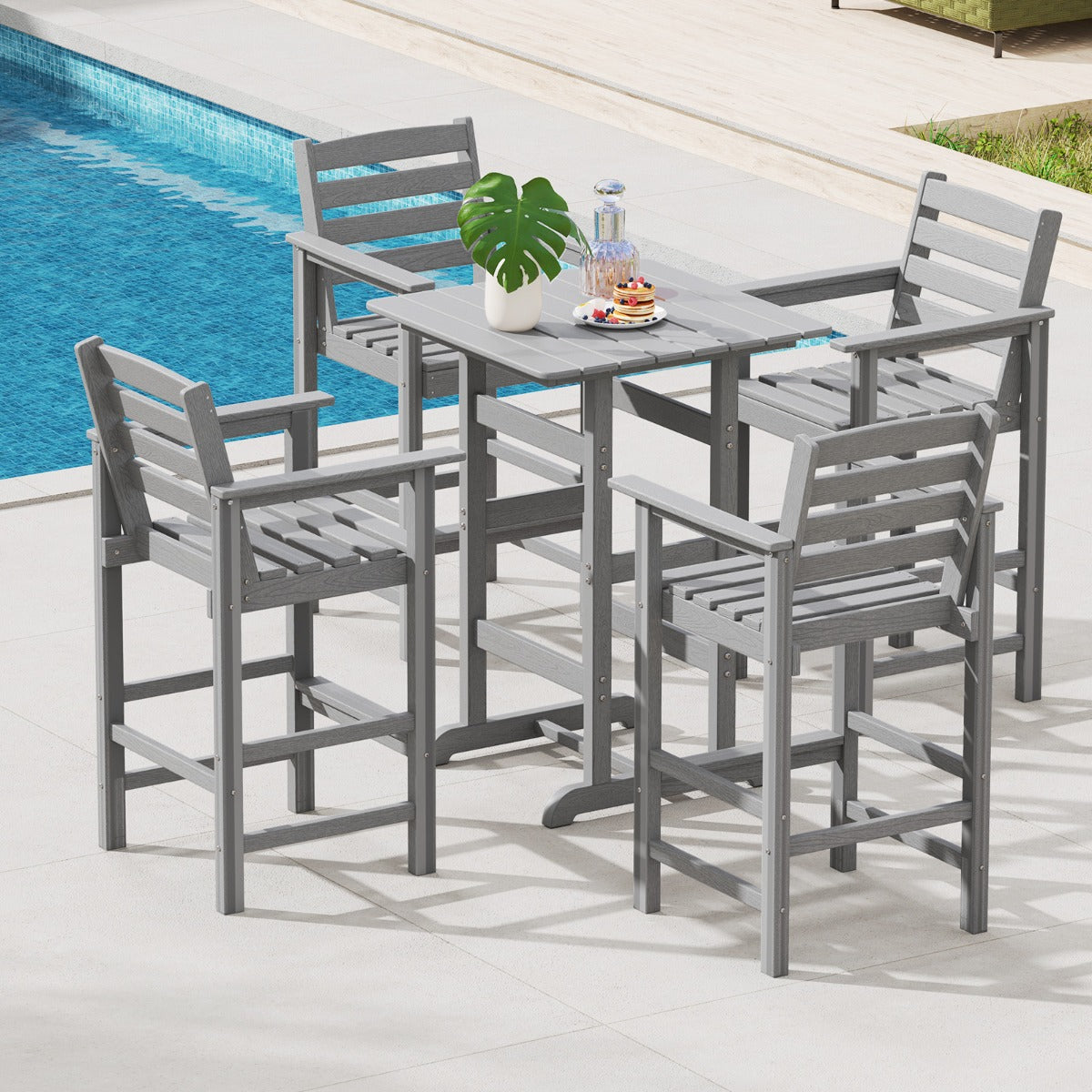 76cm x 76cm Square Bar Table with Slatted Tabletop-Grey