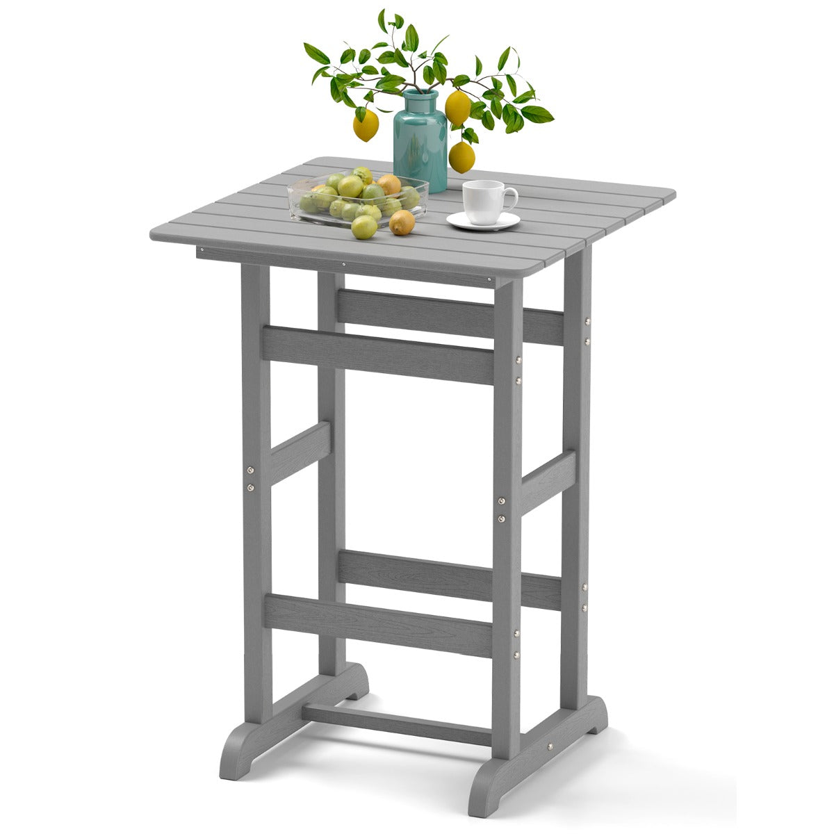 76cm x 76cm Square Bar Table with Slatted Tabletop-Grey