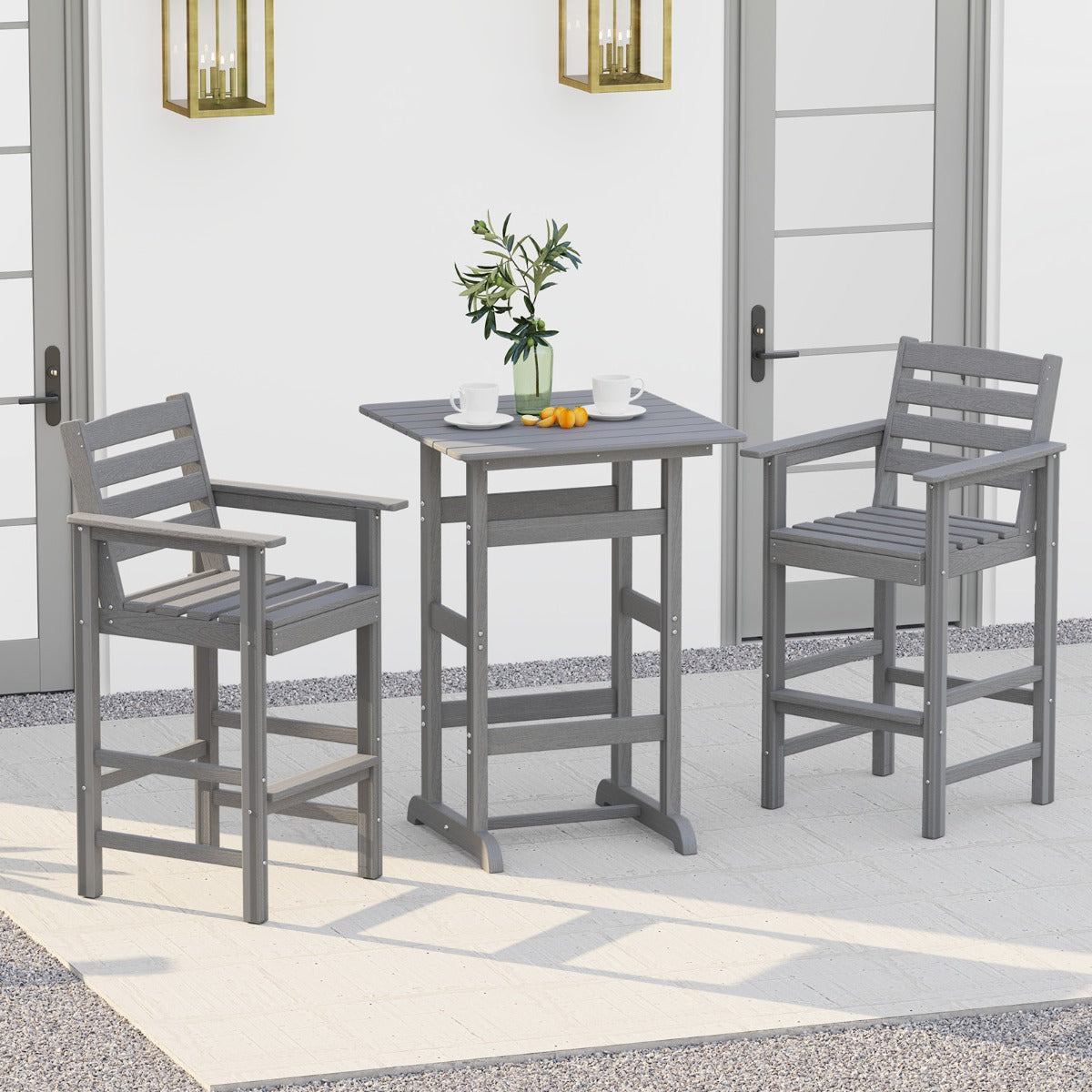 76cm x 76cm Square Bar Table with Slatted Tabletop-Grey