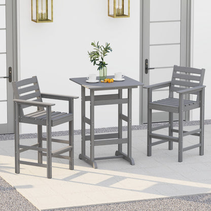 76cm x 76cm Square Bar Table with Slatted Tabletop-Grey