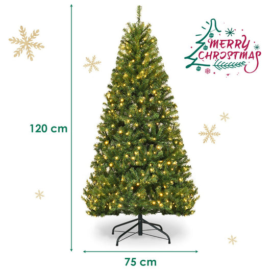 1.2M Pre-Lit Artificial Xmas Tree with Multicolor LED Lights & Metal Base
