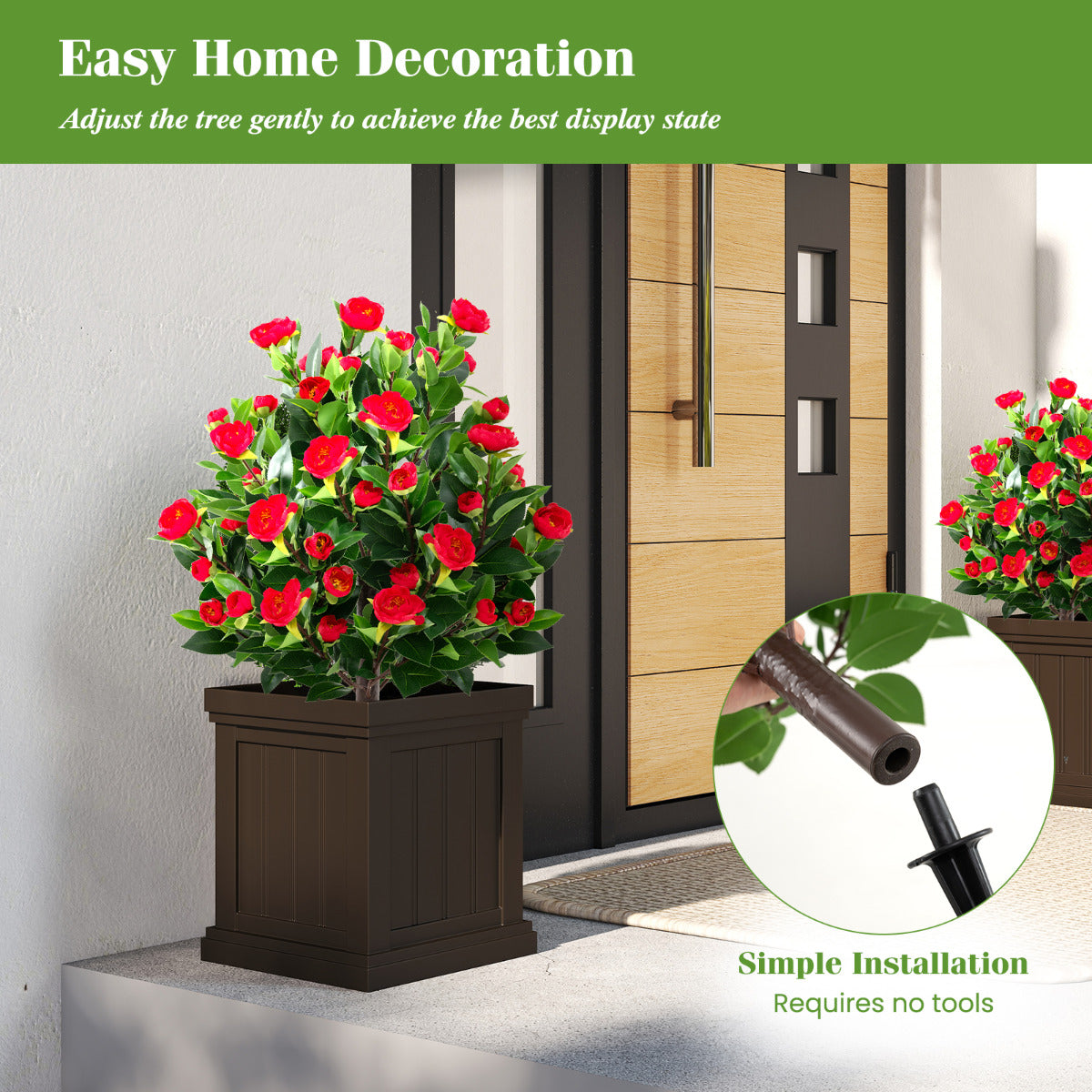 78 cm Artificial Camellia Tree Set with Ground Spikes-Green