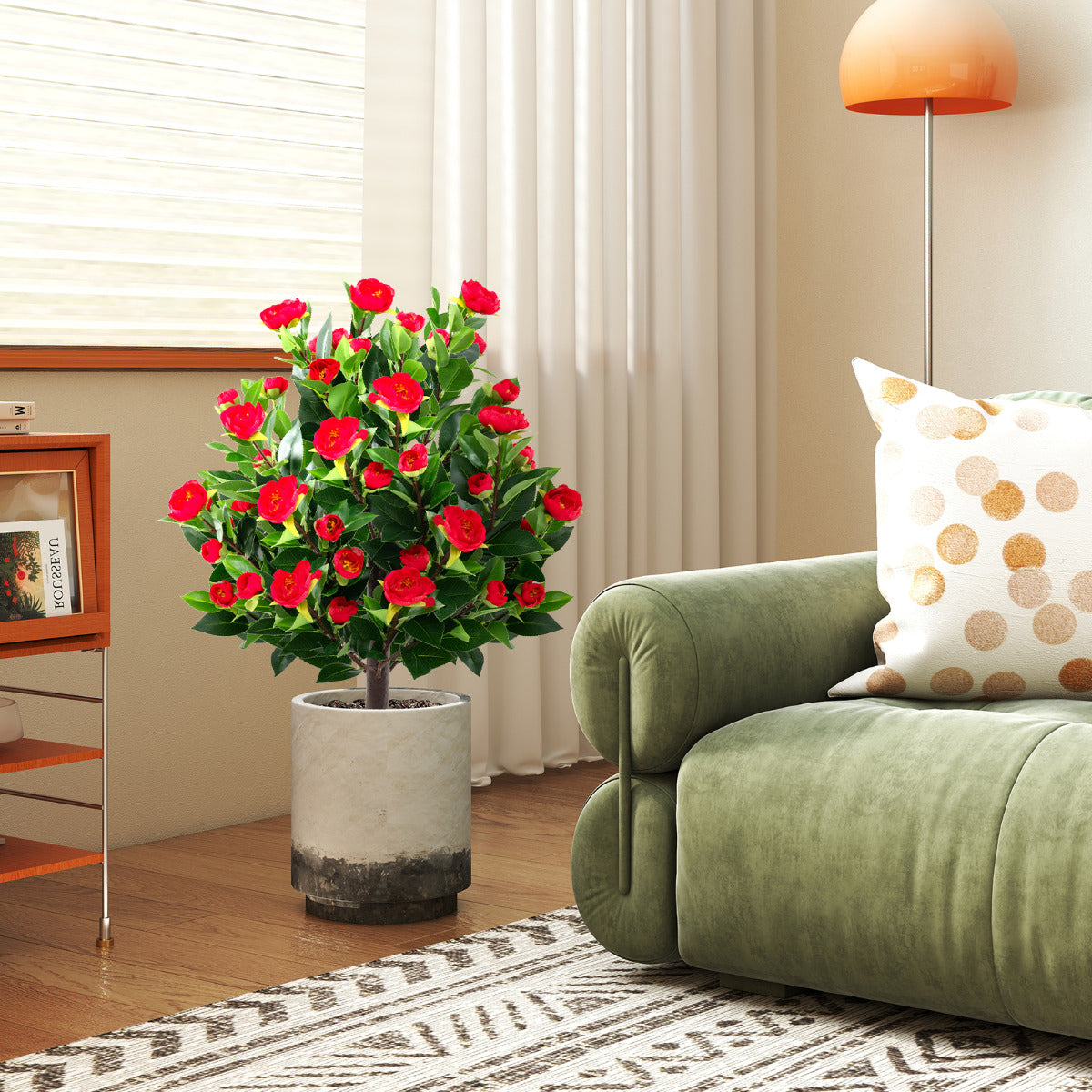 78 cm Artificial Camellia Tree Set with Ground Spikes-Green