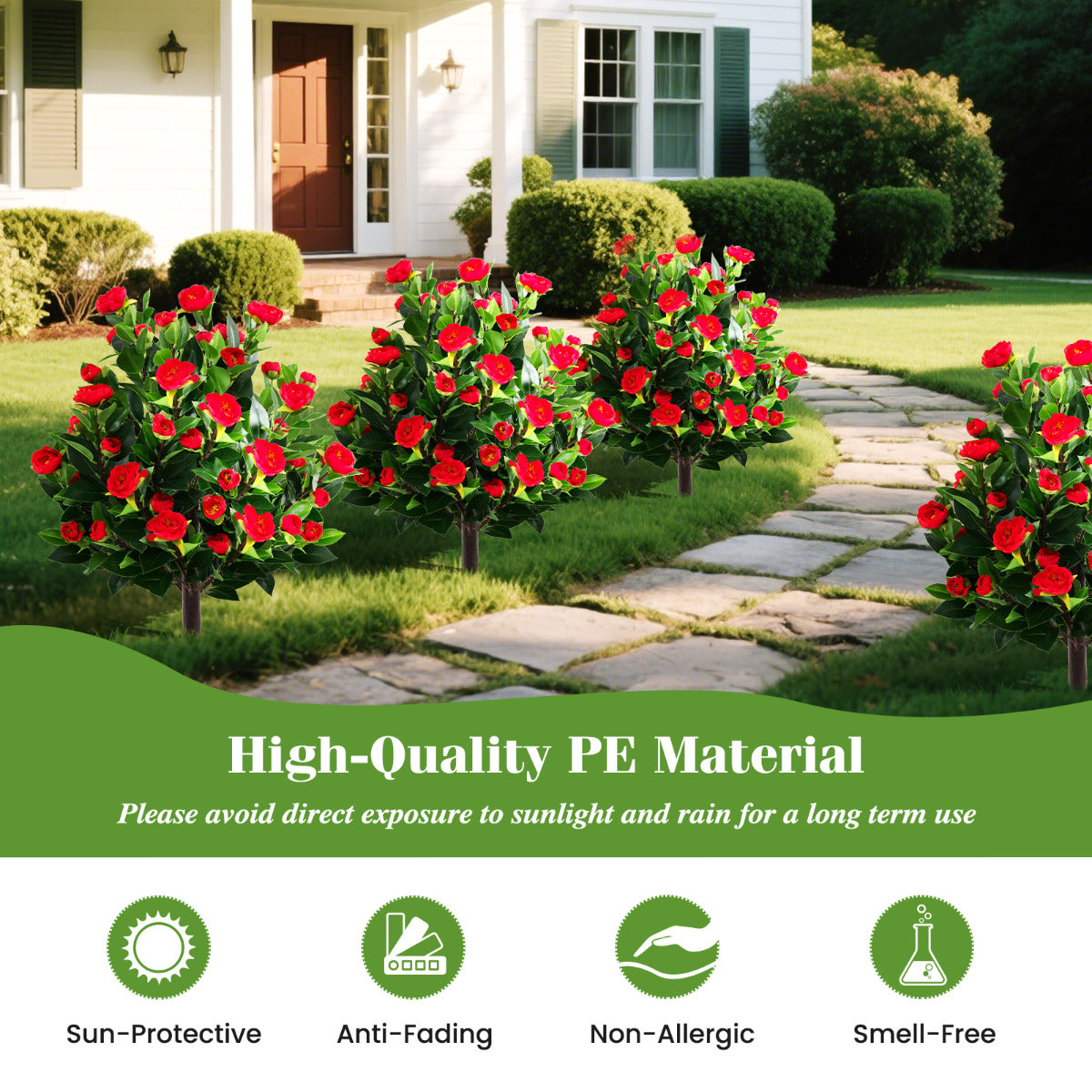 78 cm Artificial Camellia Tree Set with Ground Spikes-Green