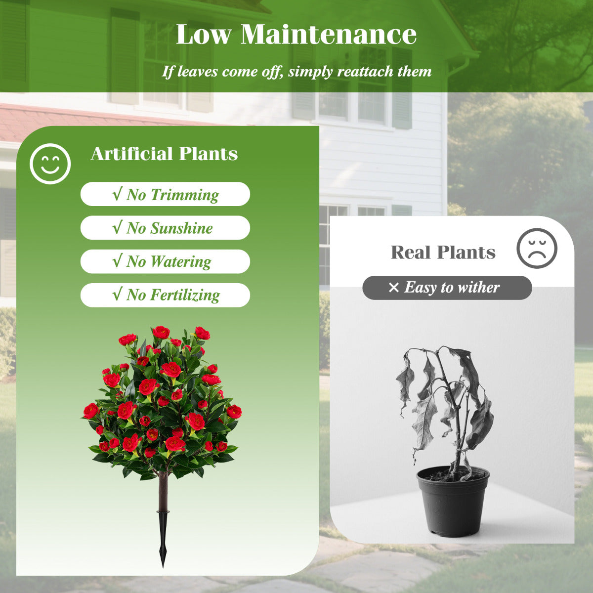 78 cm Artificial Camellia Tree Set with Ground Spikes-Green