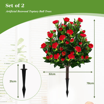 78 cm Artificial Camellia Tree Set with Ground Spikes-Green