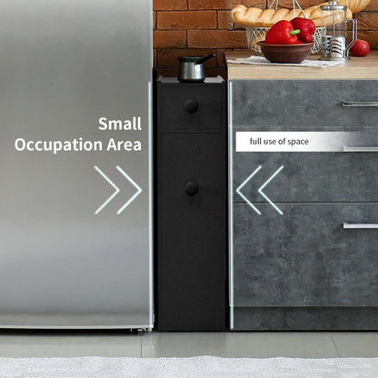 Freestanding  Slim Bathroom Storage Cabinet with Slide-out Drawers for Small/ Narrow Bathroom-Black