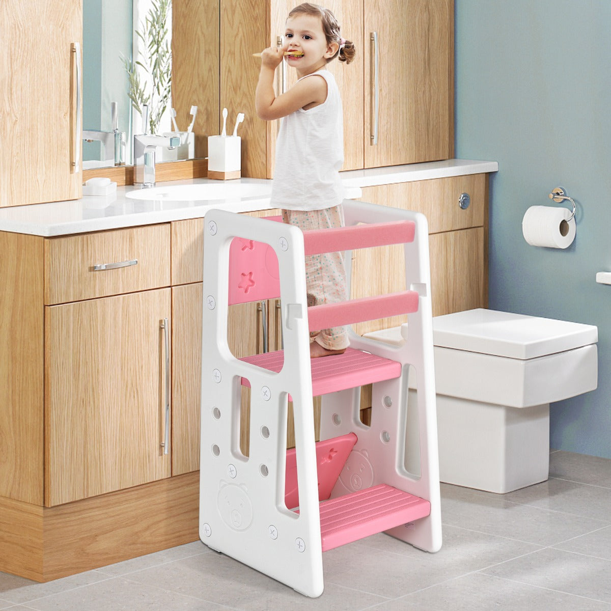 Costway Kids Step Learning Stool with Double Safety Rails for Baby