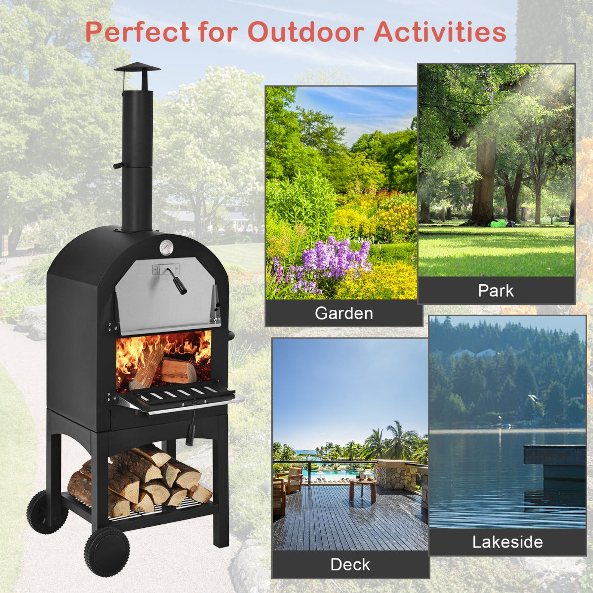 3-in-1 Pizza Oven Wood Fired Portable Outdoor BBQ Grill Smoker Pizza Maker
