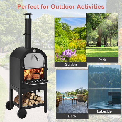 3-in-1 Pizza Oven Wood Fired Portable Outdoor BBQ Grill Smoker Pizza Maker