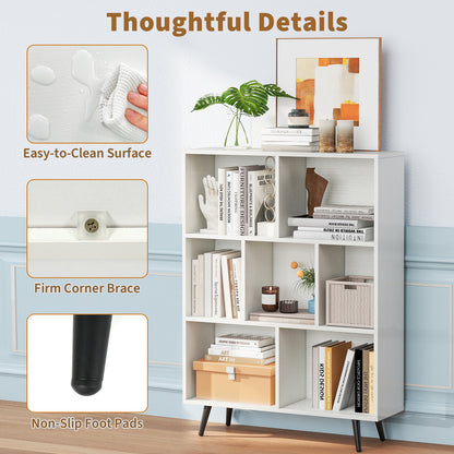 7-Cube Bookcase Mid Century Modern Storage Organizer with 4 Tapered Metal Legs-White