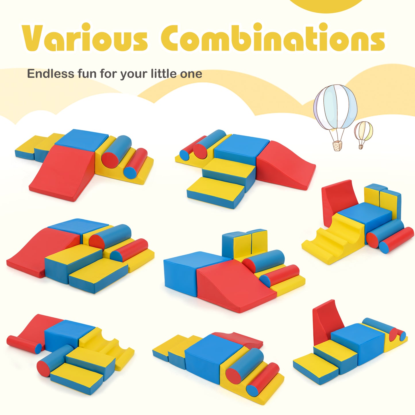 7 Pieces Foam Building Blocks Set for Kids Creative Learning Toy Set-Colourful