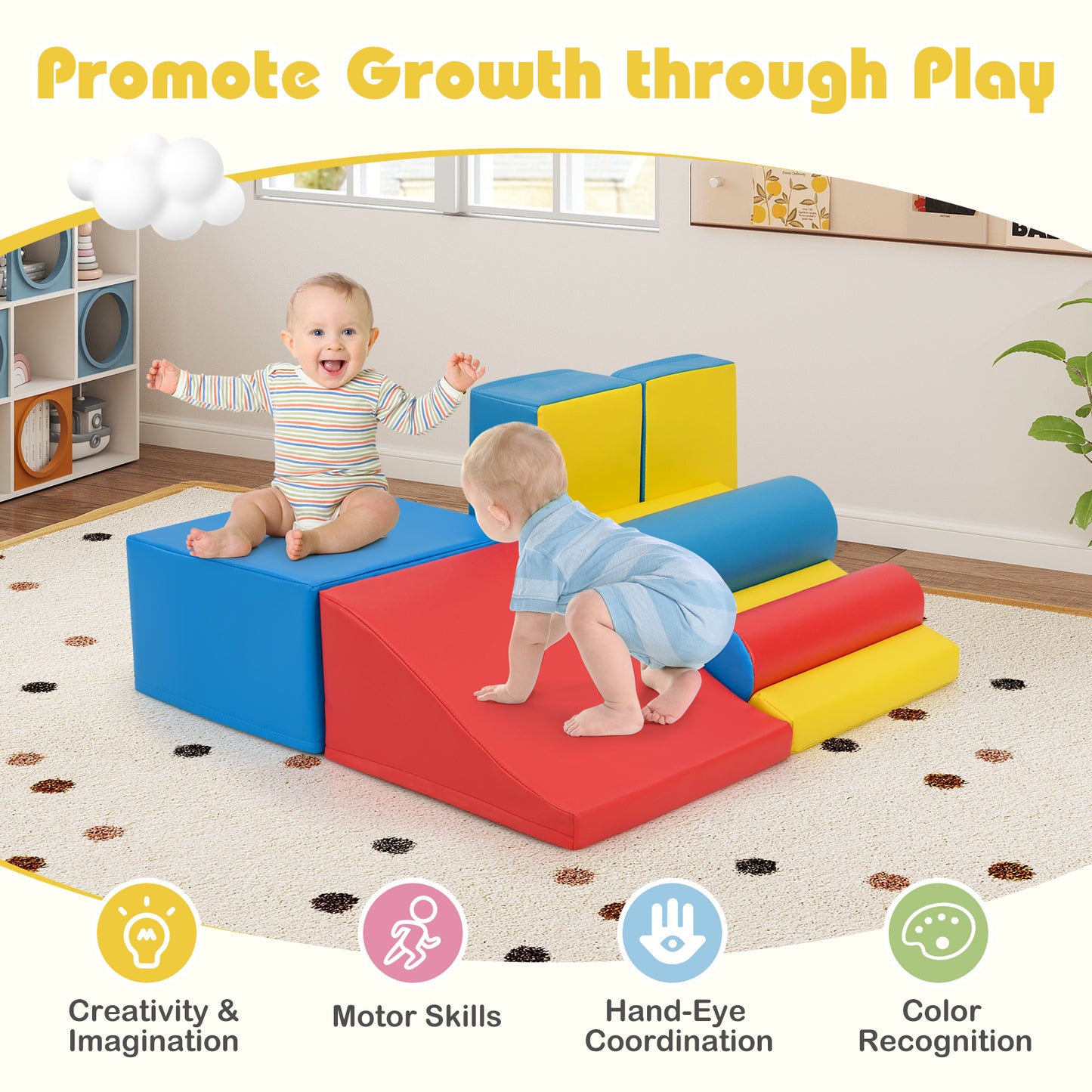 7 Pieces Foam Building Blocks Set for Kids Creative Learning Toy Set-Colourful
