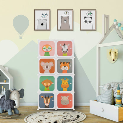 8-cube Baby Closet Organizer with Doors and Hanging Section for Baby Room-White