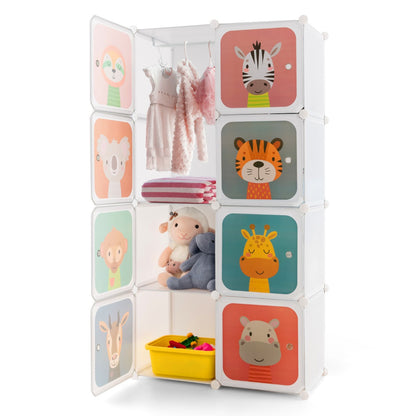 8-cube Baby Closet Organizer with Doors and Hanging Section for Baby Room-White