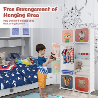 8-cube Baby Closet Organizer with Doors and Hanging Section for Baby Room-White