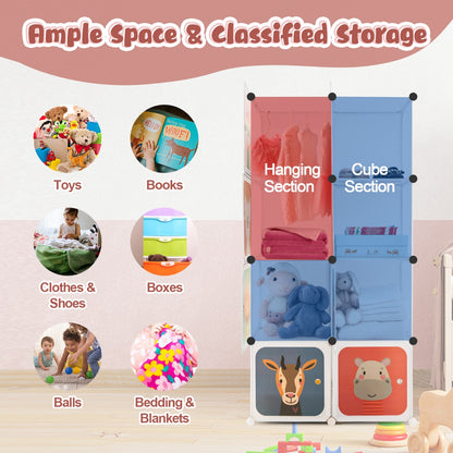8-cube Baby Closet Organizer with Doors and Hanging Section for Baby Room-White