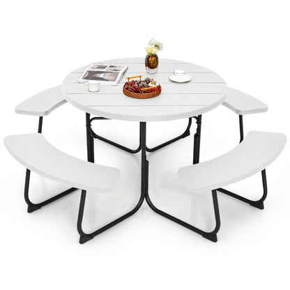 8-Person Outdoor Picnic Table Set with Benches, 225 kg Capacity, White