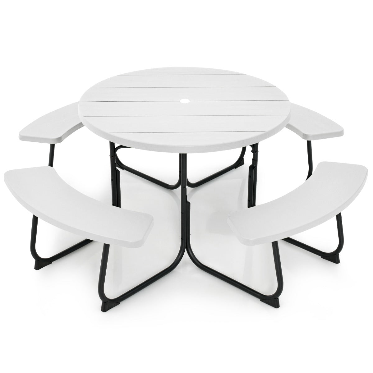 8-Person Outdoor Picnic Table Set with Benches, 225 kg Capacity, White