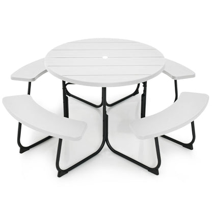 8-Person Outdoor Picnic Table Set with Benches, 225 kg Capacity, White