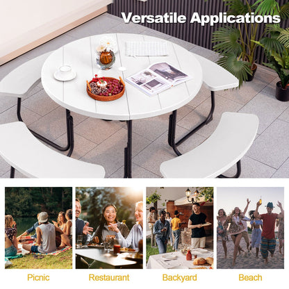 8-Person Outdoor Picnic Table Set with Benches, 225 kg Capacity, White