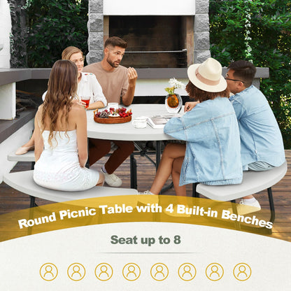 8-Person Outdoor Picnic Table Set with Benches, 225 kg Capacity, White