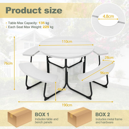 8-Person Outdoor Picnic Table Set with Benches, 225 kg Capacity, White