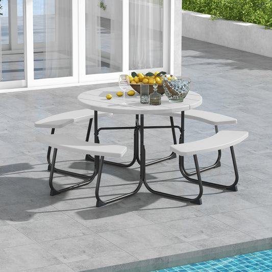 Costway 8-person Round Picnic Table Bench Set with 225KG Capacity-White