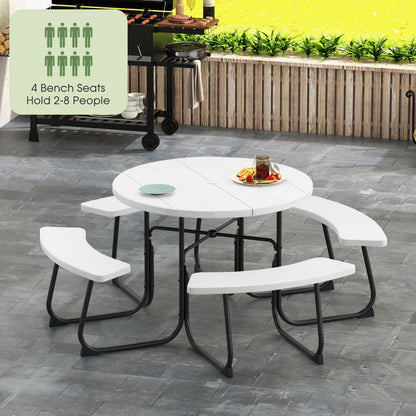 8-Person Outdoor Picnic Table Set with Benches, 225 kg Capacity, White