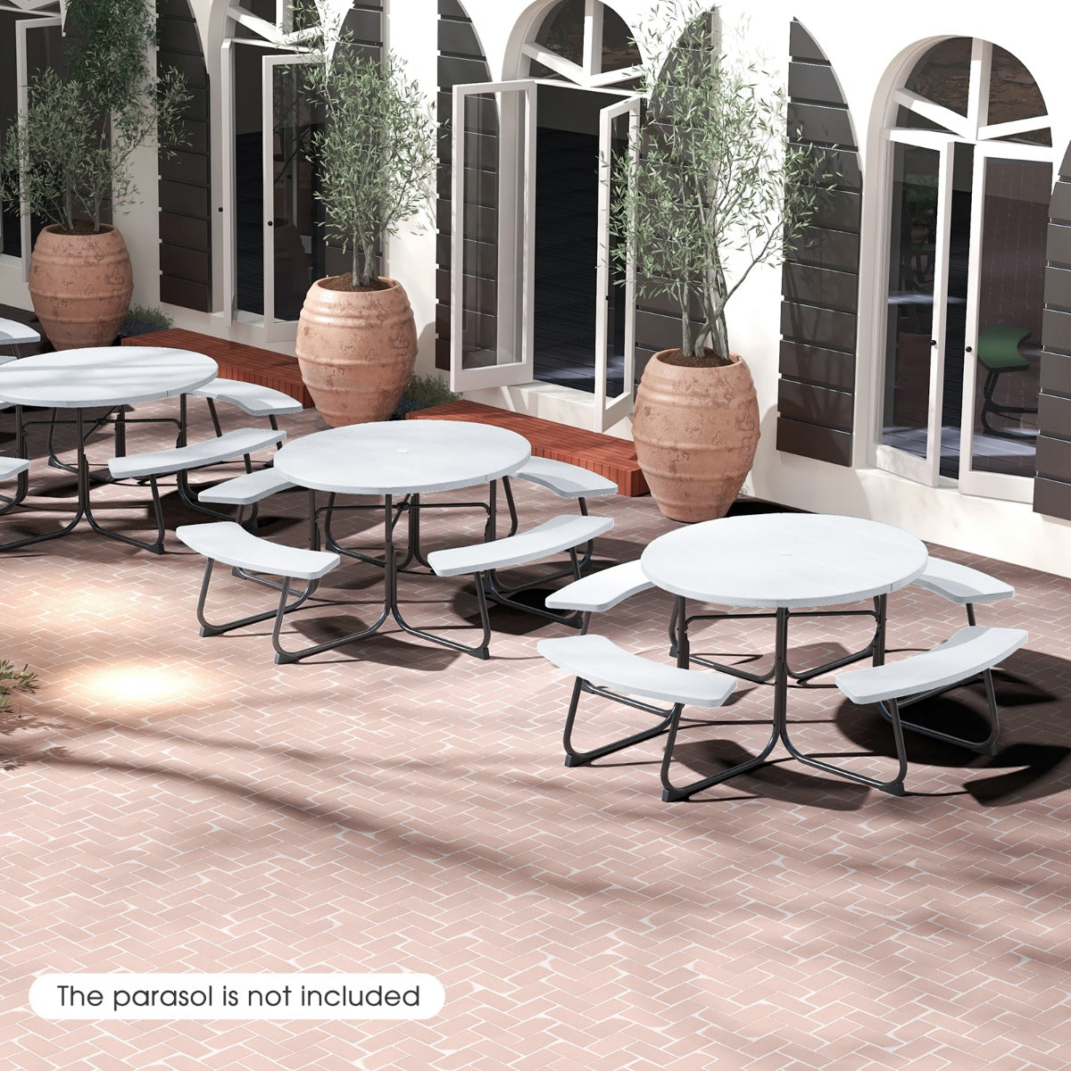 8-Person Outdoor Picnic Table Set with Benches, 225 kg Capacity, White