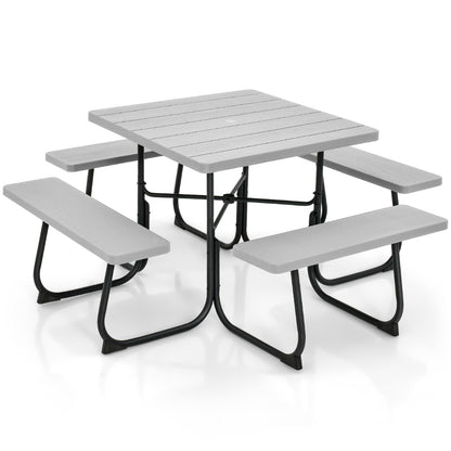 Costway 8-person Square Picnic Table Bench Set with 4 Benches 225 KG Capacity-Grey