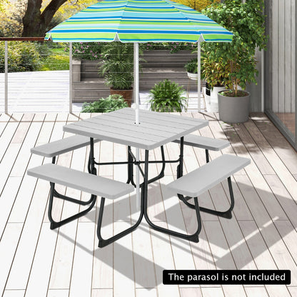Costway 8-person Square Picnic Table Bench Set with 4 Benches 225 KG Capacity-Grey
