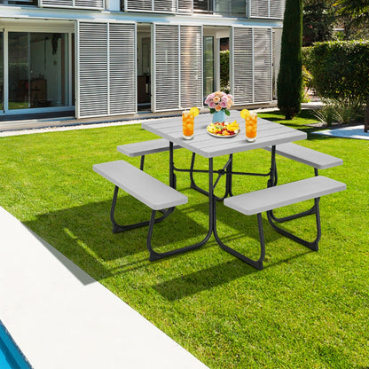 Costway 8-person Square Picnic Table Bench Set with 4 Benches 225 KG Capacity-Grey