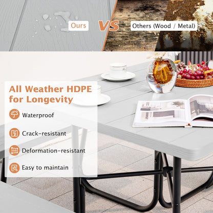 Costway 8-person Square Picnic Table Bench Set with 4 Benches 225 KG Capacity-Grey