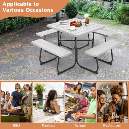 Costway 8-person Square Picnic Table Bench Set with 4 Benches 225 KG Capacity-Grey